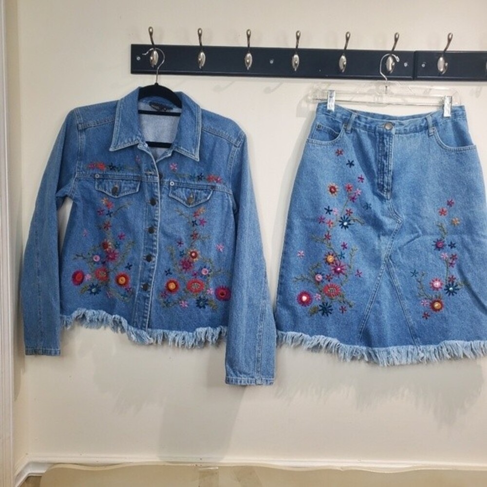 Carol Little denim embroidered floral set